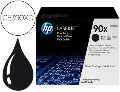HP Pack de 2 Cartuchos de Tóner Original LaserJet 90X Negro CE390XD HP Pack de 2 Cartuchos de Tóner Original LaserJet 90X Negro CE390XD