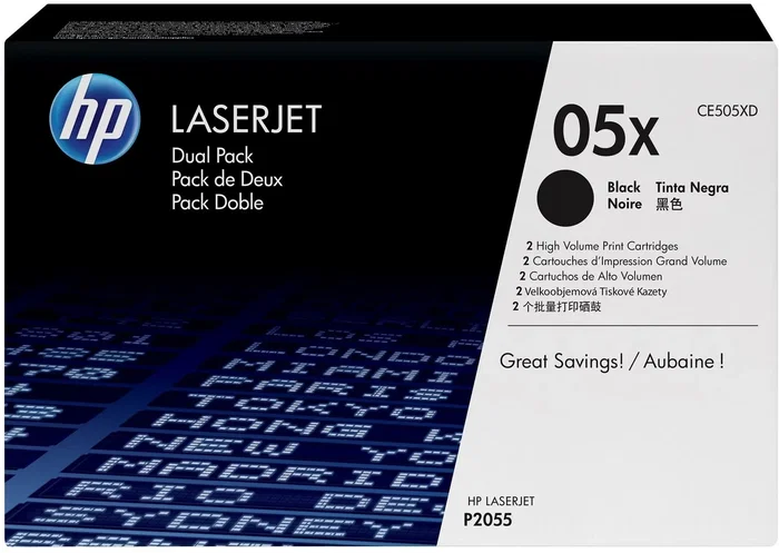 HP Paquete de 2 Cartuchos de Tóner LaserJet 05X Negro CE505XD HP Paquete de 2 Cartuchos de Tóner LaserJet 05X Negro CE505XD