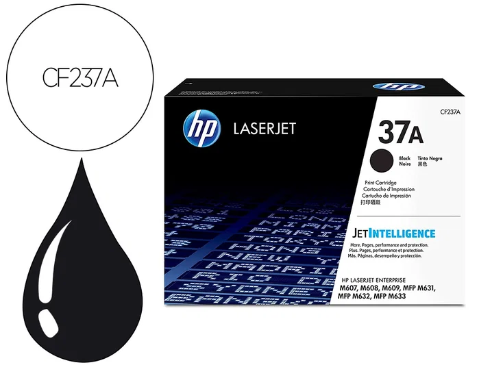 HP Cartucho de tóner original LaserJet 37A Negro (CF237A) (37A) inevitable para altos volúmenes de impresión