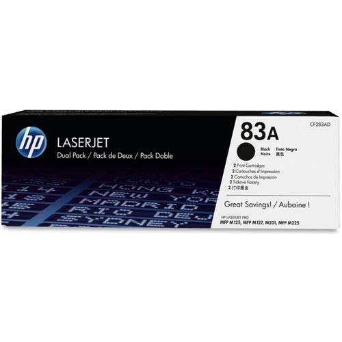 HP Pack de 2 Cartuchos de Tóner Original LaserJet 83A Negro (CF283AD) HP Pack de 2 Cartuchos de Tóner Original LaserJet 83A Negro (CF283AD)