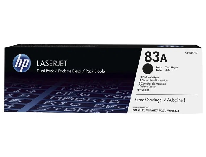 HP Pack de 2 Cartuchos de Tóner Original LaserJet 83A Negro (CF283AD) HP Pack de 2 Cartuchos de Tóner Original LaserJet 83A Negro (CF283AD)