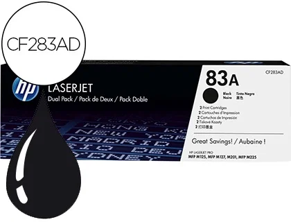 HP Pack de 2 Cartuchos de Tóner Original LaserJet 83A Negro (CF283AD) HP Pack de 2 Cartuchos de Tóner Original LaserJet 83A Negro (CF283AD)