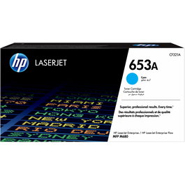 HP Toner Original LaserJet 653A Cian para impresoras HP, Cartucho de Tóner Cian con Rendimiento de 16500 Páginas, Paquete de 1 Unidad