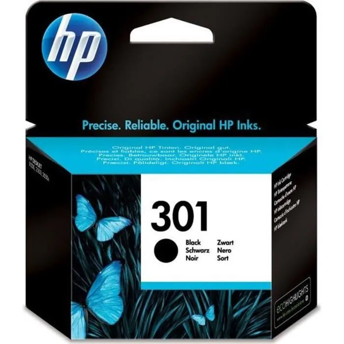HP Cartucho de tinta original 301 Negro (CH561EE) de rendimiento estándar= HP Cartucho de tinta original 301 Negro (CH561EE) de rendimiento estándar=