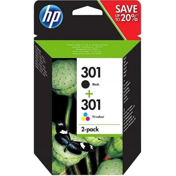 HP 301 Multipack de Cartuchos de Tinta Originales, Negro y Tricolor, N9J72AE HP 301 Multipack de Cartuchos de Tinta Originales, Negro y Tricolor, N9J72AE