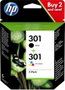 HP 301 Multipack de Cartuchos de Tinta Originales, Negro y Tricolor, N9J72AE