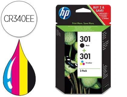 HP 301 Multipack de Cartuchos de Tinta Originales, Negro y Tricolor, N9J72AE HP 301 Multipack de Cartuchos de Tinta Originales, Negro y Tricolor, N9J72AE