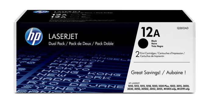 HP 12A Negro Pack de 2 Cartuchos de Tóner Q2612AD HP 12A Negro Pack de 2 Cartuchos de Tóner Q2612AD