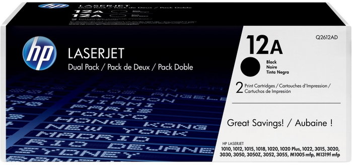HP 12A Negro Pack de 2 Cartuchos de Tóner Q2612AD HP 12A Negro Pack de 2 Cartuchos de Tóner Q2612AD