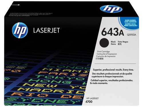 HP Cartucho de tóner 643A Negro (Q5950A) para LaserJet Color 4700 HP Cartucho de tóner 643A Negro (Q5950A) para LaserJet Color 4700