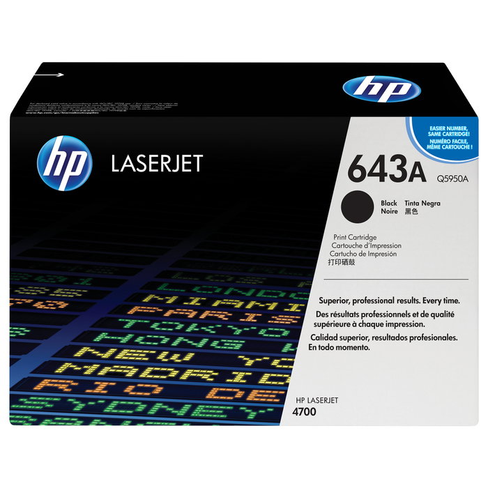 HP Cartucho de tóner 643A Negro (Q5950A) para LaserJet Color 4700 HP Cartucho de tóner 643A Negro (Q5950A) para LaserJet Color 4700