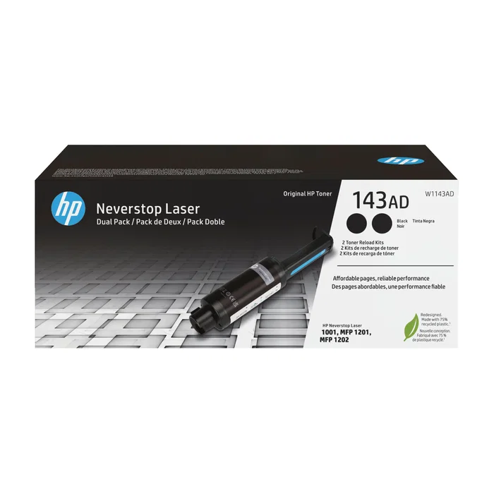 HP Kit de recarga de tóner 143AD Neverstop Negro (Pack de 2)