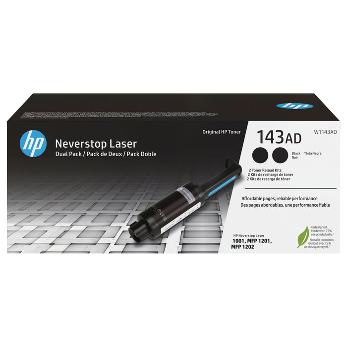HP Kit de recarga de tóner Neverstop 143AD Negro (Pack de 2)