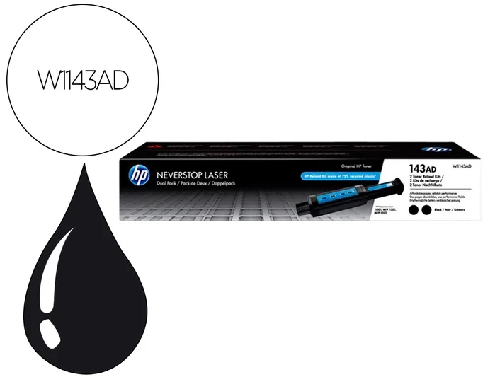 HP Kit de recarga de tóner Neverstop 143AD Negro (Pack de 2)