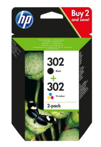 HP Paquete de ahorro 302 de 2 cartuchos de tinta Negro y Tricolor (X4D37AE)