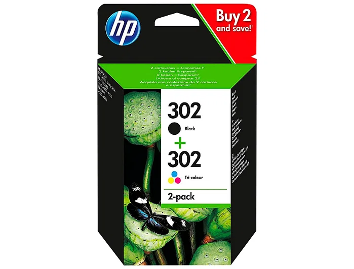 HP Paquete de ahorro 302 de 2 cartuchos de tinta Negro y Tricolor (X4D37AE)