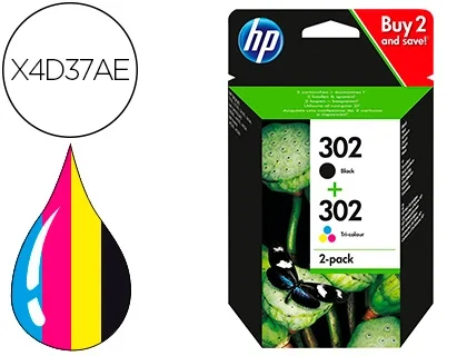 HP Paquete de ahorro 302 de 2 cartuchos de tinta Negro y Tricolor (X4D37AE)