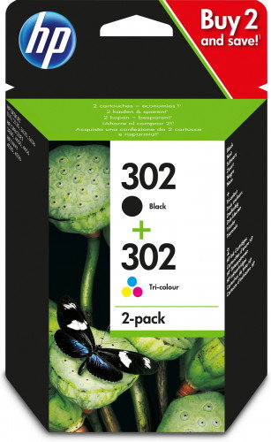 HP Paquete de ahorro 302 de 2 cartuchos de tinta Negro y Tricolor (X4D37AE)