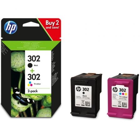 HP Paquete de ahorro 302 de 2 cartuchos de tinta Negro y Tricolor (X4D37AE)