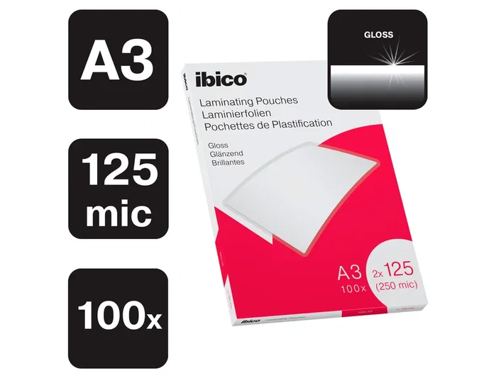 Ibico Fundas de Plastificar A3 Brillo 125 Micras Pack 100 Ud
