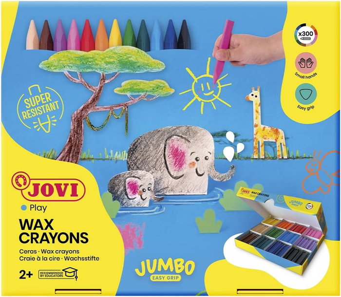 Jovi Jovicolor Triwax Ceras Triangulares de 12 Colores Surtidos, Caja de 300 Unidades
