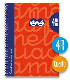 Lamela Cuaderno Espiral 80H 4º 70 gr Cuadrovía 4 mm C-Margen Cubierta Extradura Rojo Pack 5U