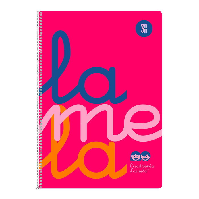 Lamela Cuaderno Espiral Folio 80H Cuadriculado 3mm Rosa Fluorescente Paquete 5U