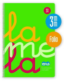 Lamela Cuaderno Espiral 80H Folio 90 gr Cuadrovía 3 mm C-Margen Cubierta PP Verde Fluorescente (Set de 5) (Set de 5)