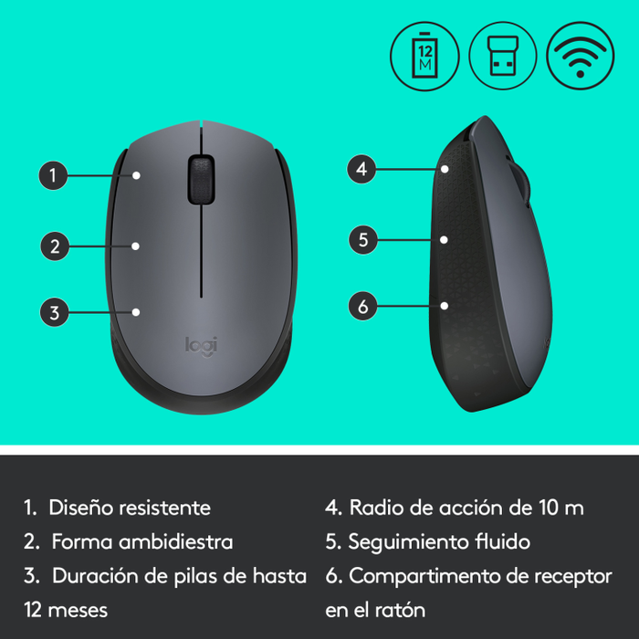 Logitech M170 Ratón Inalámbrico Gris Logitech M170 Ratón Inalámbrico Gris