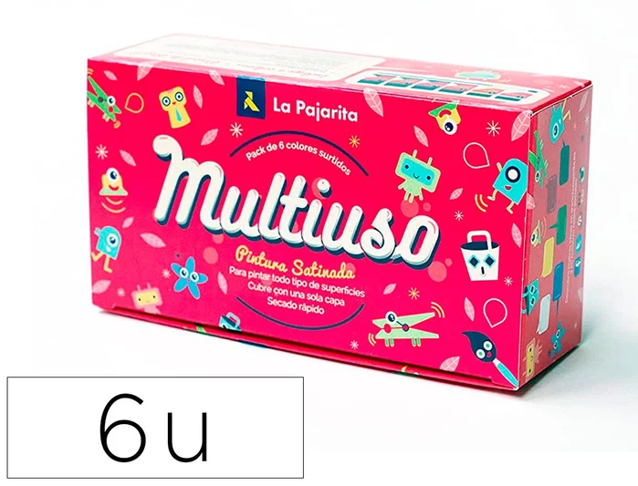 La Pajarita Kit de Témpera Escolar de 35 ml con Pincel, 6 Colores Surtidos
