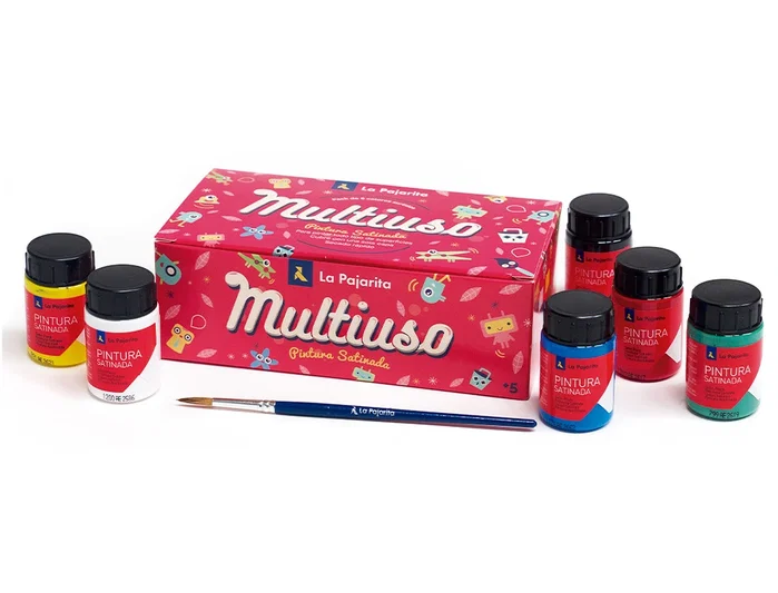 La Pajarita Kit de Témpera Escolar de 35 ml con Pincel, 6 Colores Surtidos