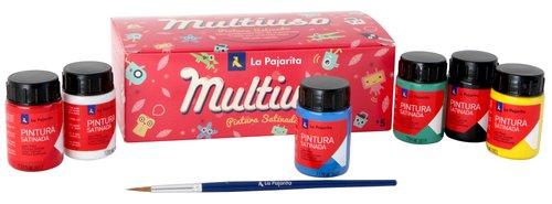 La Pajarita Kit de Témpera Escolar de 35 ml con Pincel, 6 Colores Surtidos