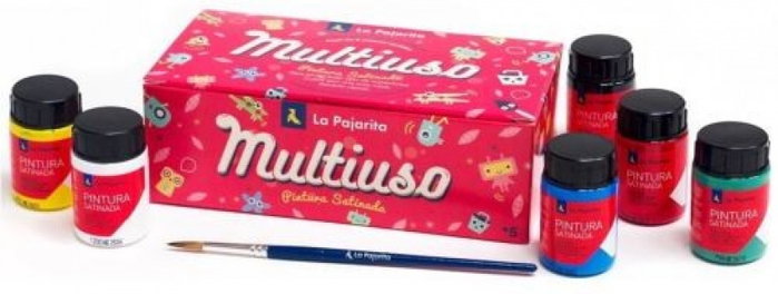 La Pajarita Kit de Témperas Escolares Satinadas de 35 ml con Pincel, 6 Colores Surtidos
