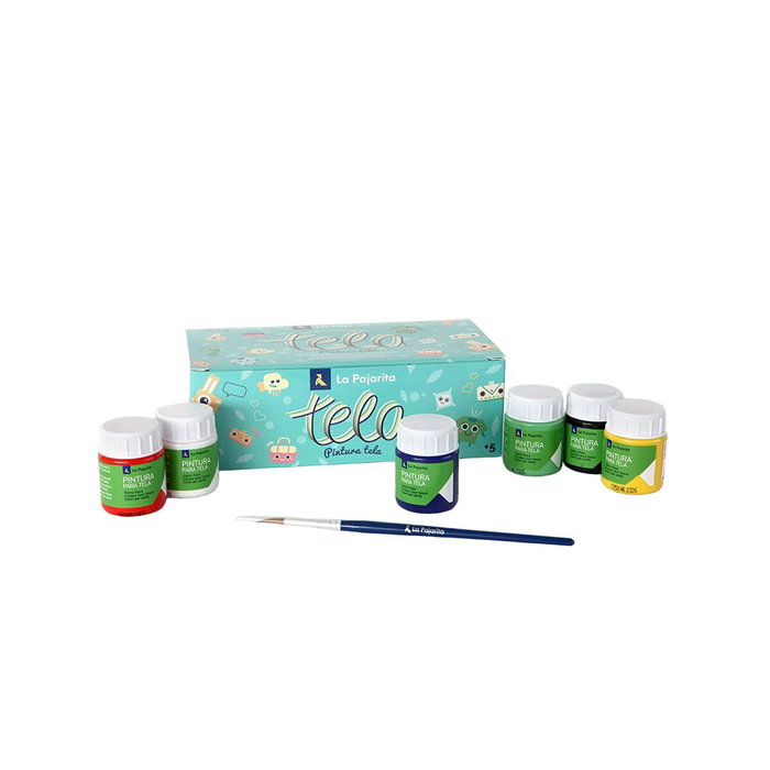 La Pajarita Kit de Pintura para Tela 6 Colores Surtidos con Pincel