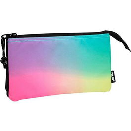 Milan Portatodo 5 Compartimentos Sunset Negro Estuche Escolar con 3 Cremalleras y Tejido Ripstop 22x12x4 cm