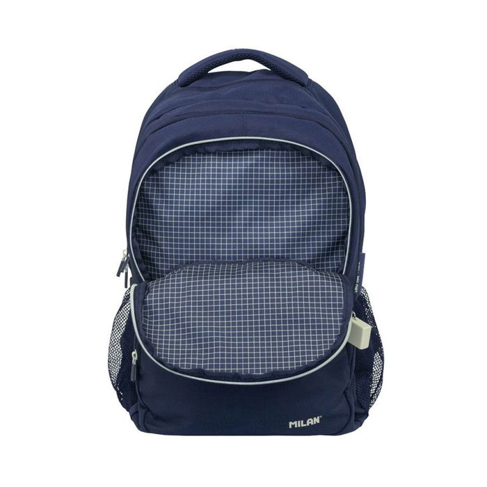 Milán Mochila Escolar Serie 1918 25 L Azul Marino con 4 Cremalleras, Compartimento Portátil y Tejido Resistente