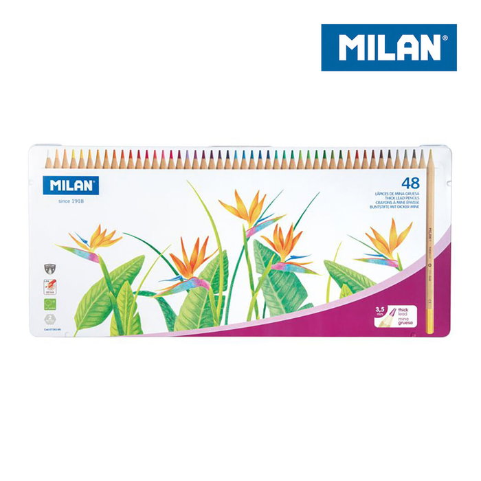 Milan Lápices de Colores Hexagonales Mina Gruesa 3,5 mm Caja Metálica de 48