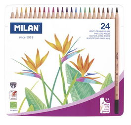 Lapices De Colores Milan Hexagonal Mina Gruesa 3,5 Mm Caja Metalica De 24