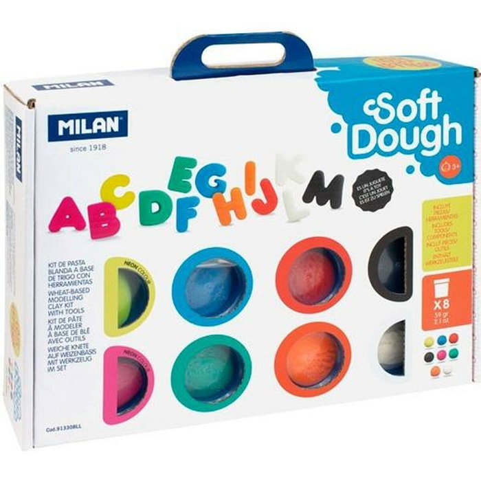 Milán Kit de Pasta Blanda Soft Dough con Abecedario y 8 Botes de Colores