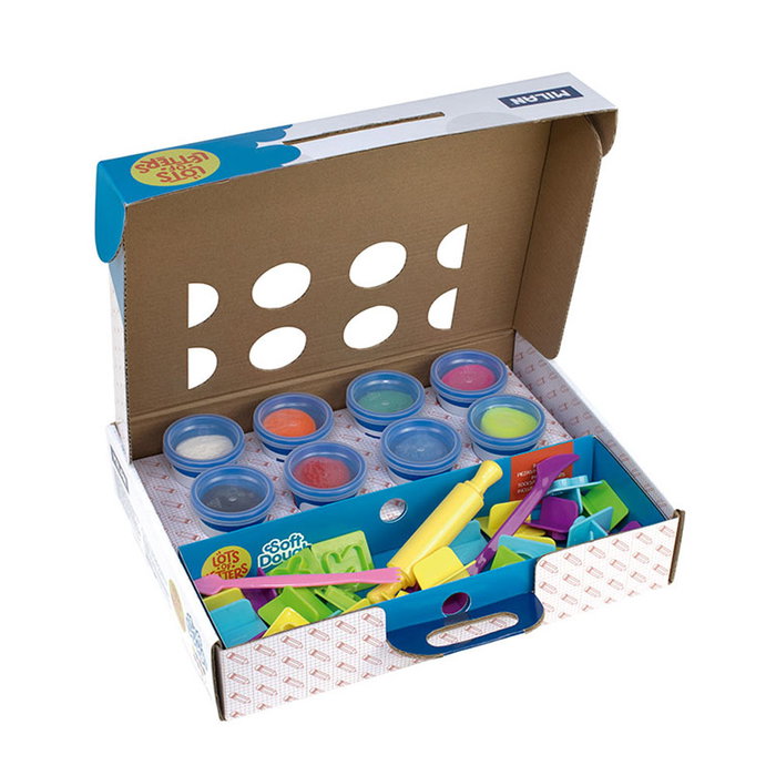 Milán Kit de Pasta Blanda Soft Dough con Abecedario y 8 Botes de Colores