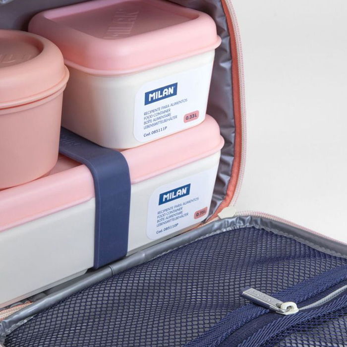 Milán Bolsa Isotérmica Porta Alimentos Serie 1918 Rosa con 3 Recipientes 3,5 L