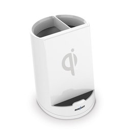 Mnibatt Cargador Inalámbrico Qi Sobremesa Blanco Diseño Lapicero Doble Bobina Inducción 10W