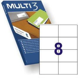 Multi-3 Etiquetas Adhesivas 105x74 mm Inkjet-Láser C-Rectos 8 X 100H Blanco