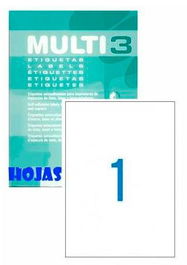 Multi-3 Etiquetas Adhesivas 210x297 para Inkjet/Láser con Bordes Rectos, 1 Hoja x 100, Blanco