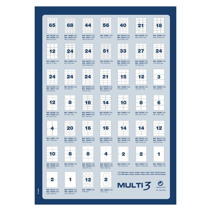 Multi-3 Etiquetas Adhesivas Blancas 210x148mm con Cantos Rectos