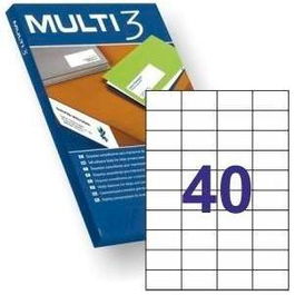 Multi-3 Etiquetas Adhesivas 52,5x29,7 mm Inkjet-Láser C-Rectos 40 X 100H Blanco