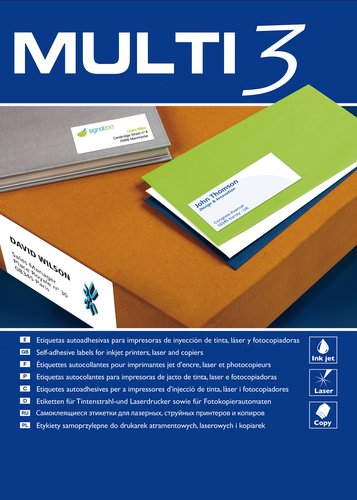 Multi-3 Etiquetas Adhesivas Blancas 52,5 x 21,2 mm, 100 Hojas