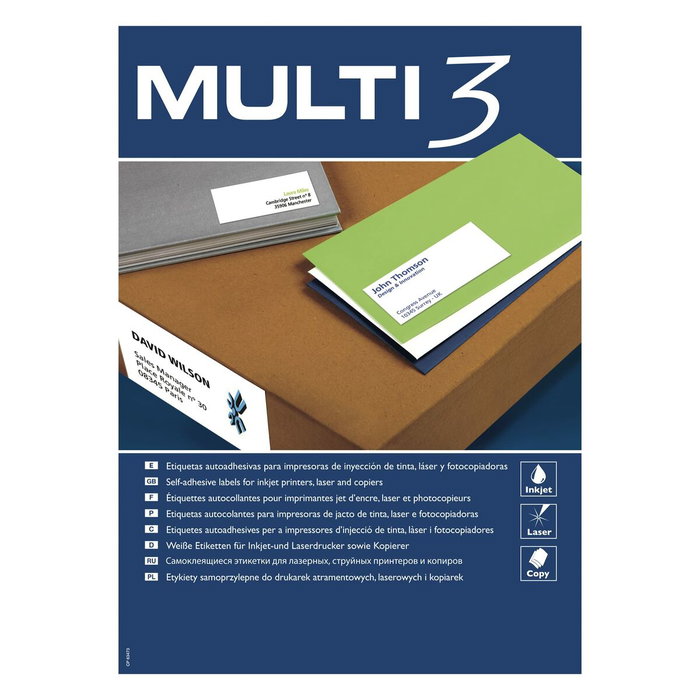 Multi-3 Etiquetas Adhesivas 70x35mm Blanco A4 para Inkjet/Láser