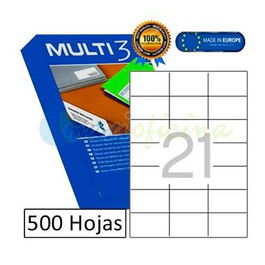 Multi-3 Etiquetas Adhesivas C-Rectos 21 70x42,4 mm Inkjet-Láser, Rectas, 21X500H, Blancas