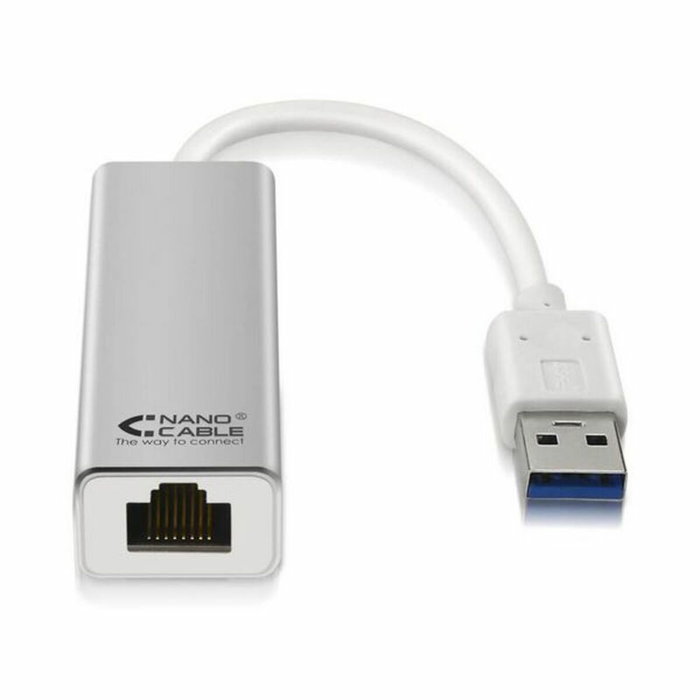 Nano Cable Adaptador USB 3.0 a Ethernet Gigabit 10/100/1000 Mbps, 15 cm, Plata